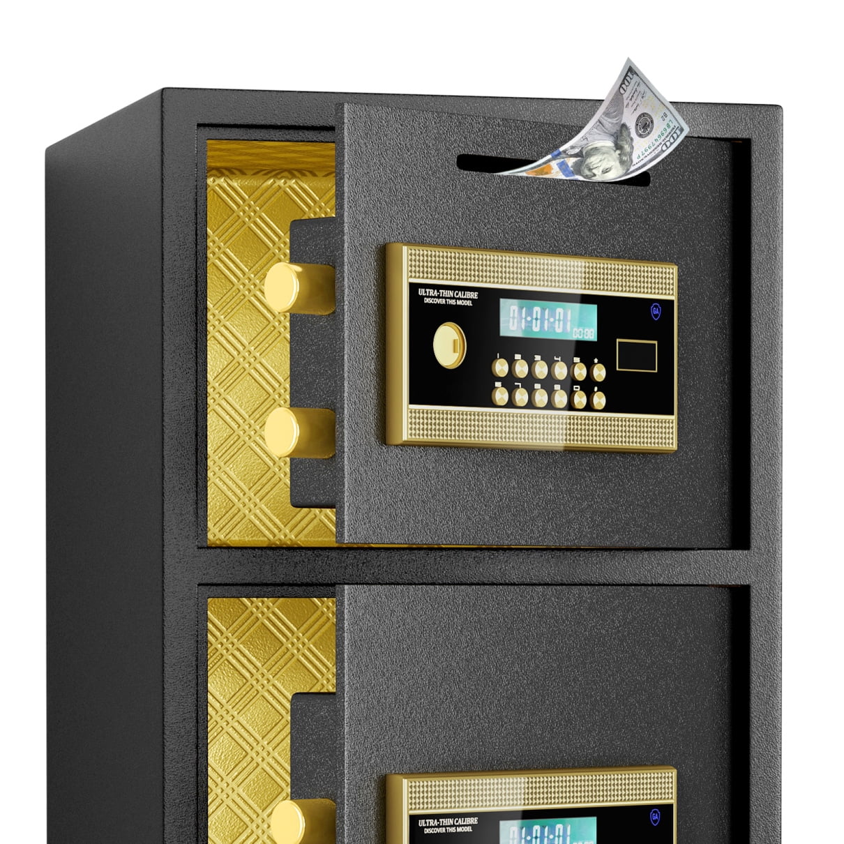 Large Double Door Security Safe Box, 6.0 Cubic Feet Home Safe Lock Box with Big Fireproof Waterproof Safe Bag, 25.6 in Digital Safes with Dual Alarm and Hidden Code Function for Home Office, Black