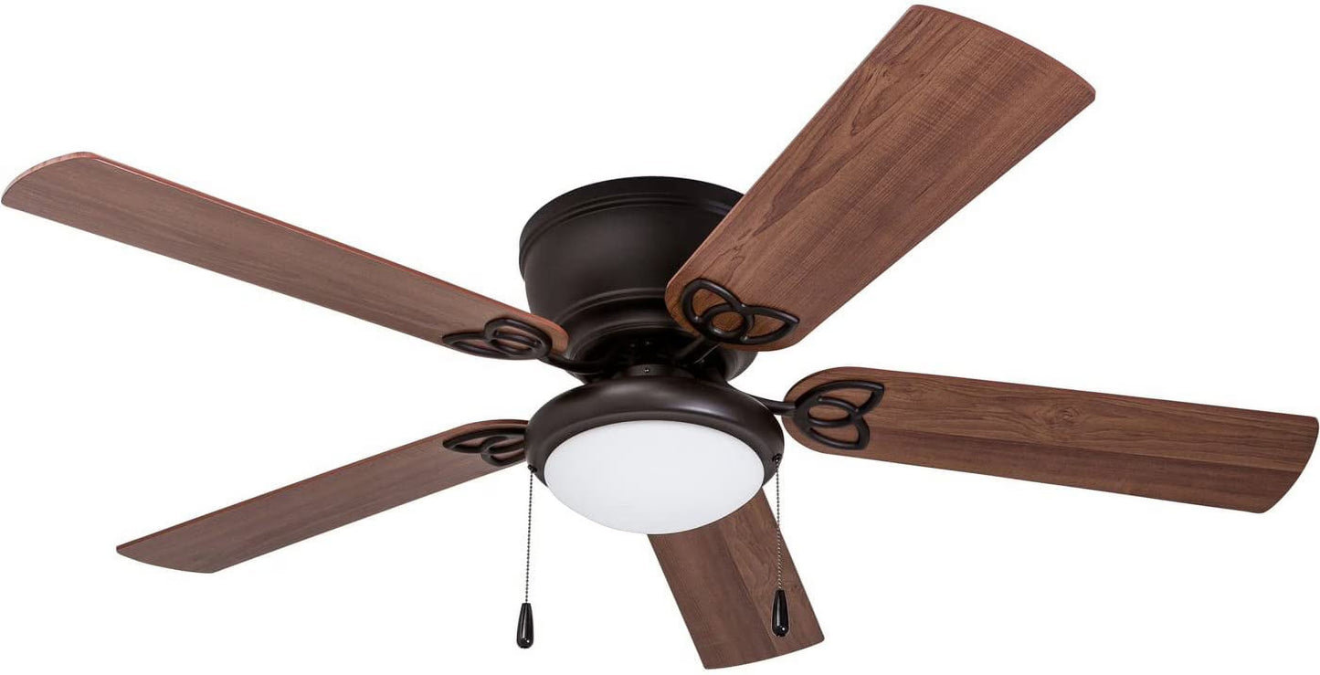 Prominence Home 51429 Benton Hugger/Low Profile Ceiling Fan, 52° Walnut/Maple Blades, LED Globe Light, Bronze