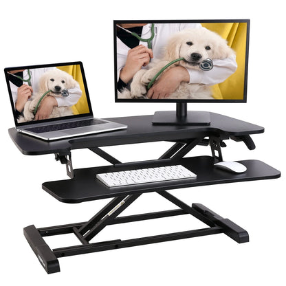 FLEXISPOT Home Office Height Adjustable Standing Desk Converter Black 32" U-Shape with Keyboard Tray
