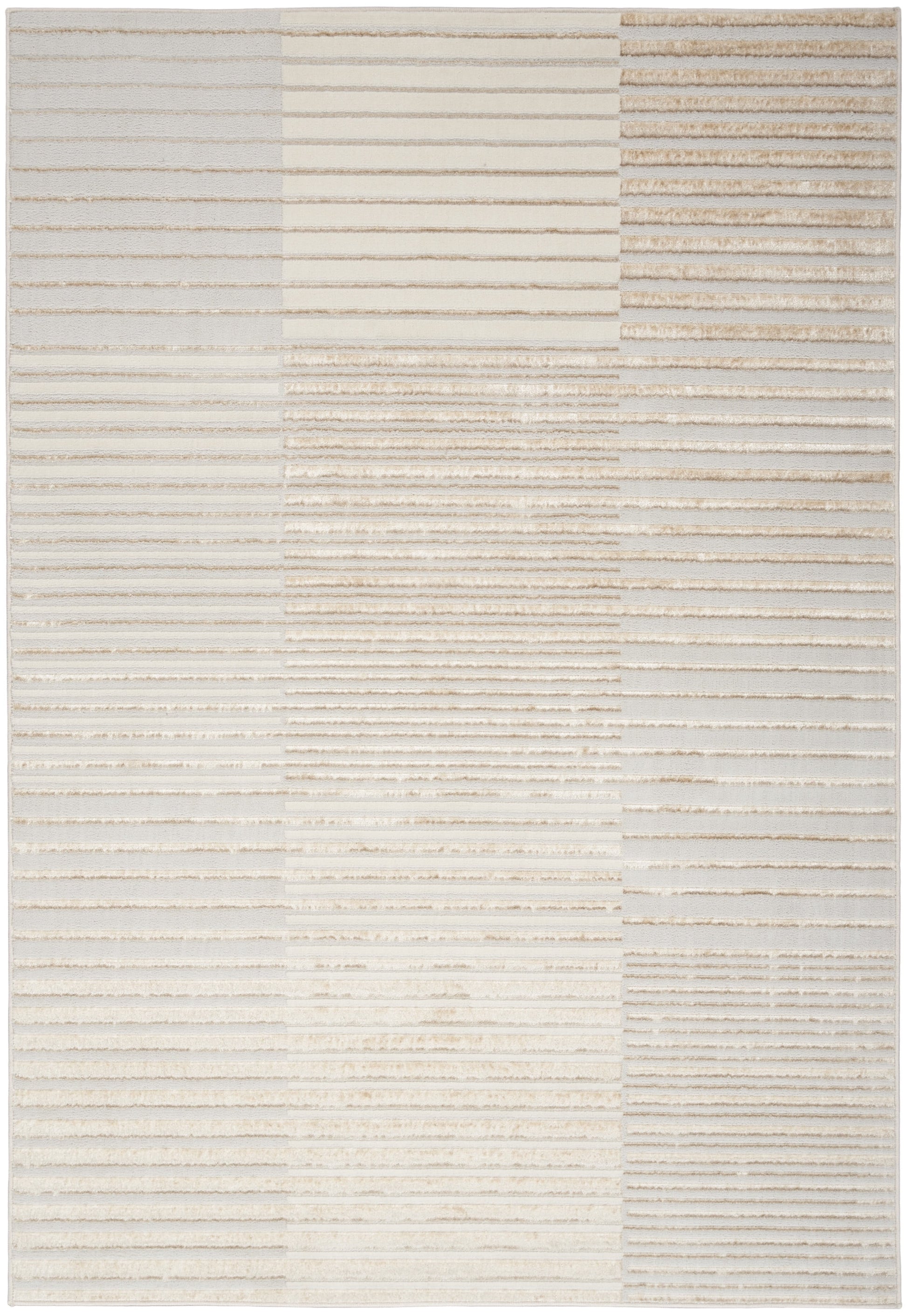 Inspire Me! Home Dcor Brushstrokes Striped Beige Silver 5'3" x 7'3" Area Rug (5x7)