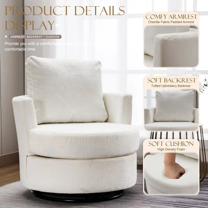 Muumblus Chenille Swivel Accent Chair, Barrel Chair Comfy Round Armchair Sofa Chair Sherpa Chair for Living Room & Nursery, Beige