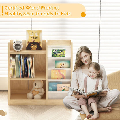 Hironpal Small 3 Tier Kids Bookshelf with 4 Layer Sling Adjustable Book Display Shelf for Nursery Playroom Kids Baby Bedroom