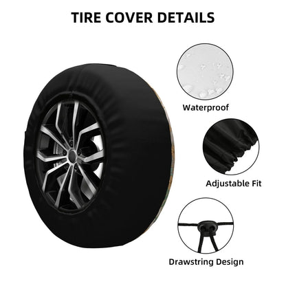 DouZhe Waterproof Spare Tire Cover, Retro Floral Flowers Design Prints Adjustable Wheel Covers Fit for Jeep Trailer RV SUV Car, 14 inch