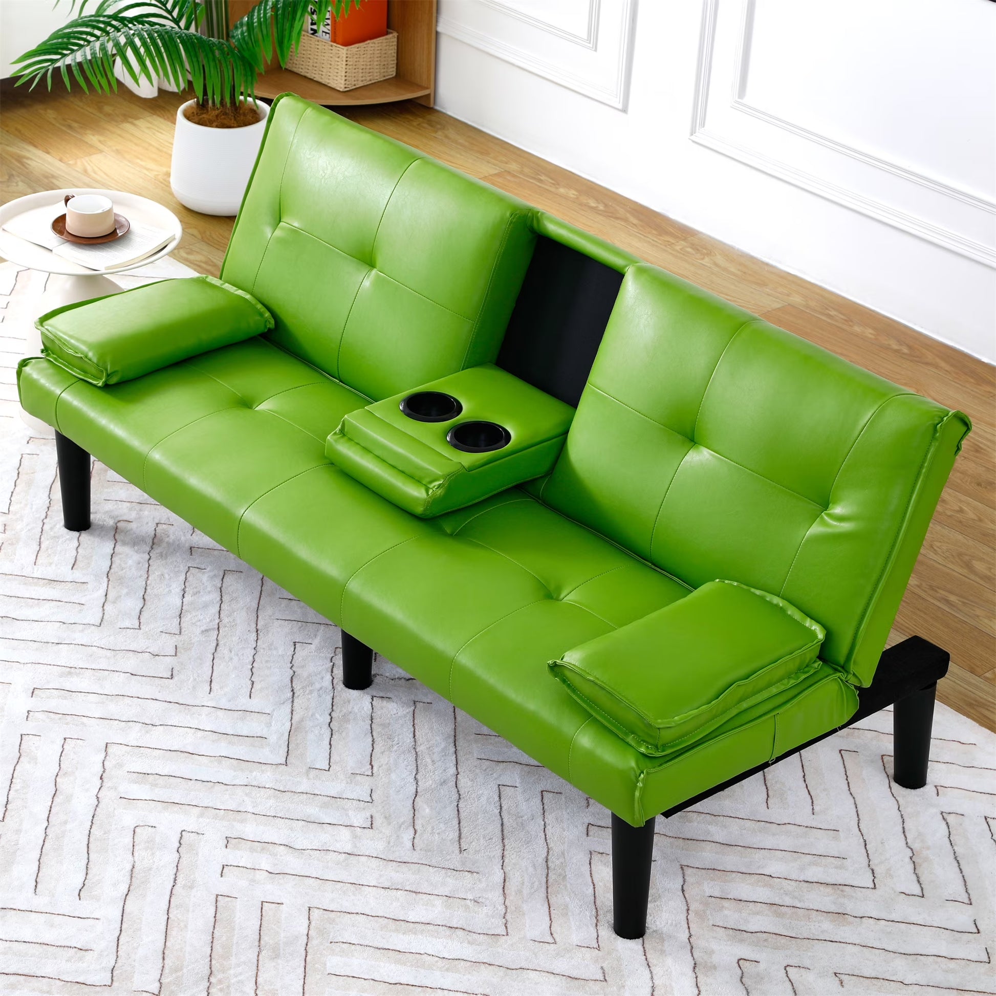 Aukfa Faux Leather Futon Convertible Sofa Bed for Home Office Twin Size, Black& White