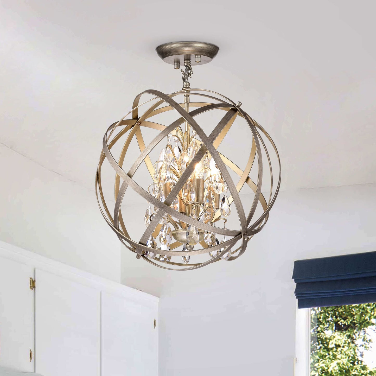 The Lighting Store Benita Light Gold with Bronze 4-light Metal Globe Crystal Semi-Flush Mount