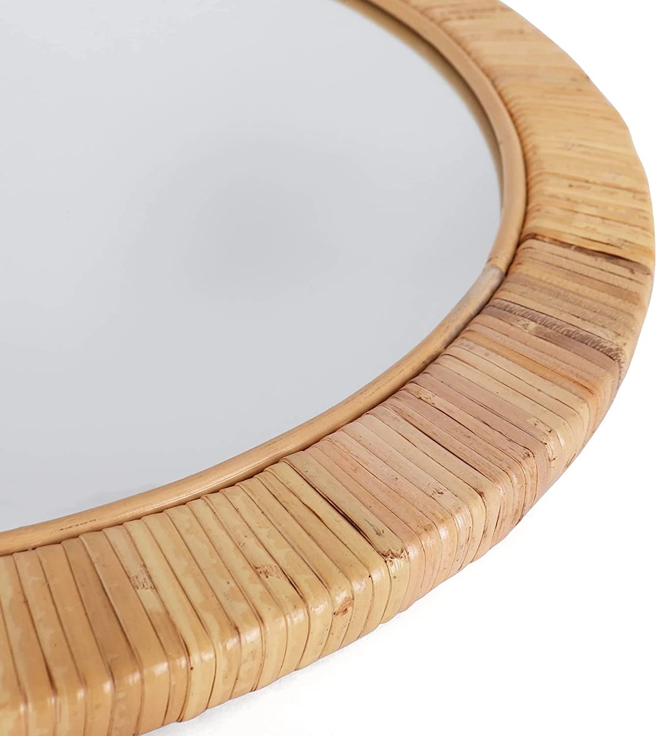 Rutledge & King Round Rattan Mirror - Boho Decorative Wall Mirror - 22" Dia.