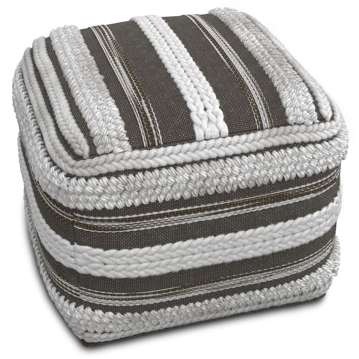 Sommer Boho Square Pouf in Natural Handloom Woven Pattern
