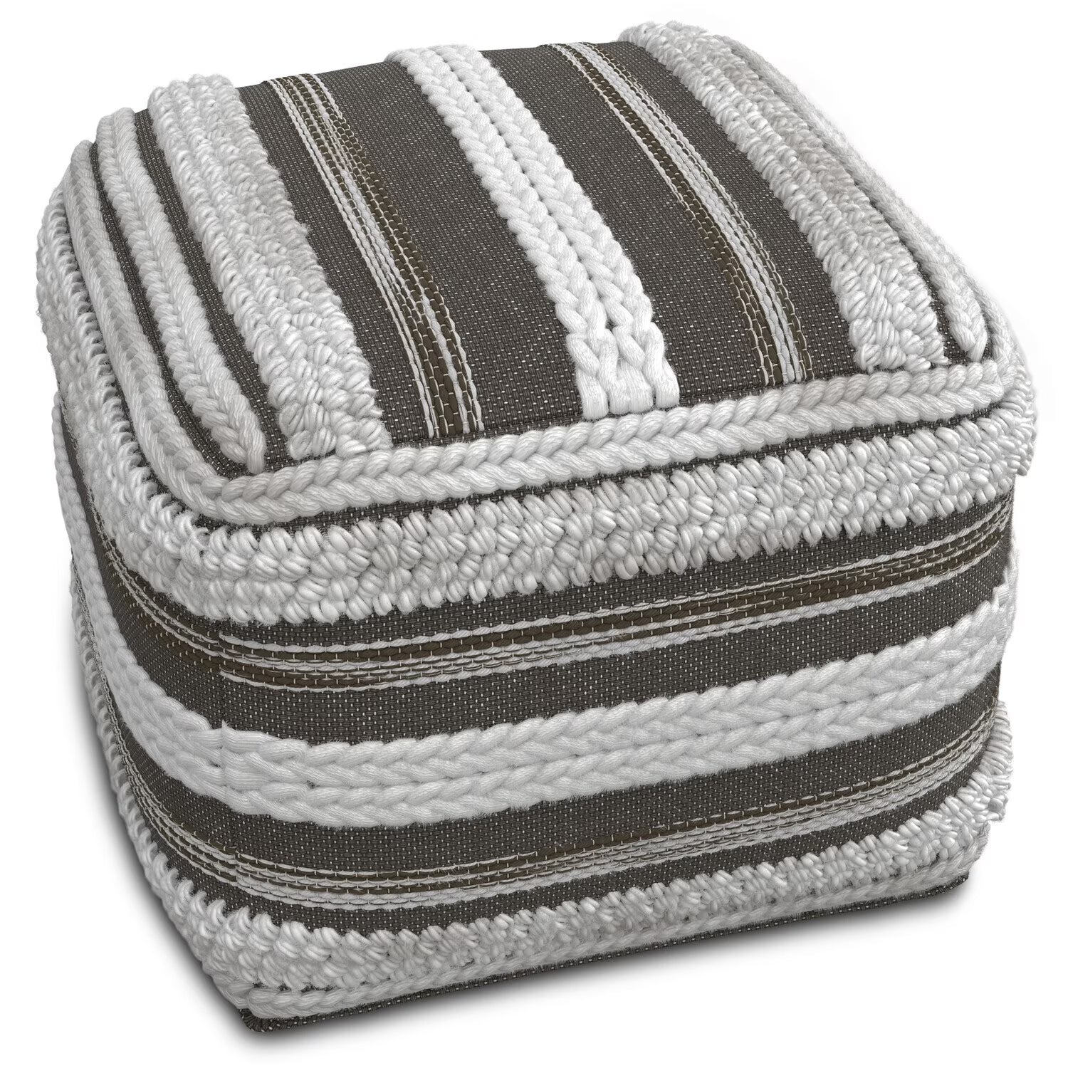 Sommer Boho Square Pouf in Natural Handloom Woven Pattern
