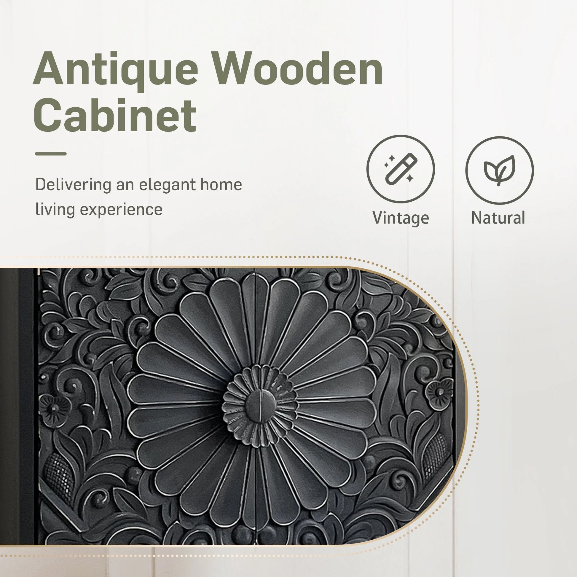 Alpha Joy Storage Cabinet with 2 Doors, Wood Accent Cabinet with Flower Pattern For Living Room, Dining Room, Black
