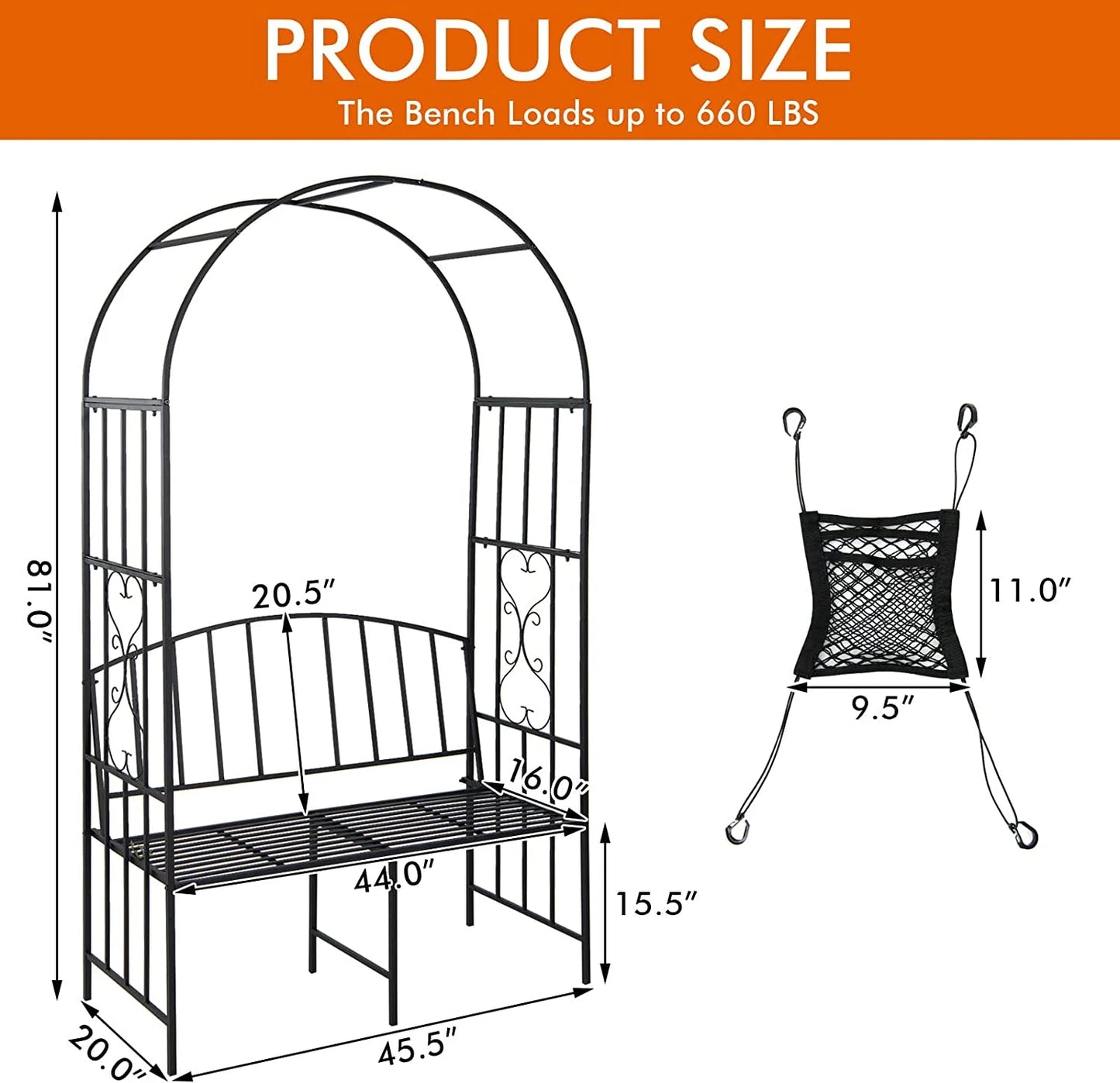 Giantex 81in Metal Garden Arch with Bench, Outdoor Garden Arbor Archway Trellis for Climbing Plants Vines, 2-Person Bench Loads 660 lbs, Patio Trellis Pergola Arches for Wedding Party Ceremony Decor