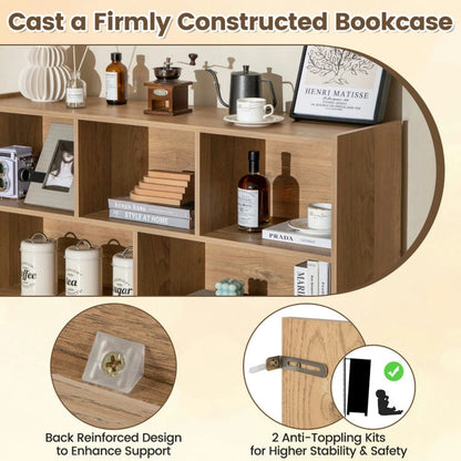 Spaco 3-Tier Open Bookcase 8-Cube Floor Standing Storage Shelves-Natural, Tall Bookshelf, Shelves for Living Room, Home Office, Bedroom, Balcony