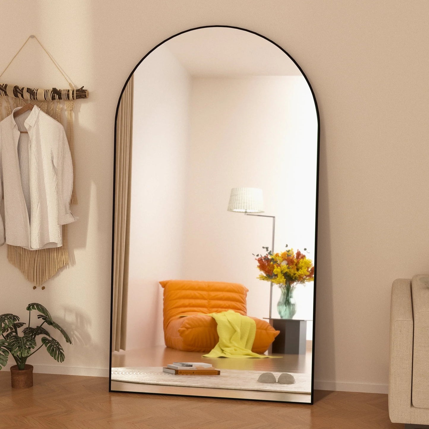 Ufurpie 71"×32" Large Full Length Mirror,Arch Mirror,Floor Mirror with Stand,for Bedroom Living Room Dressing Room,Black