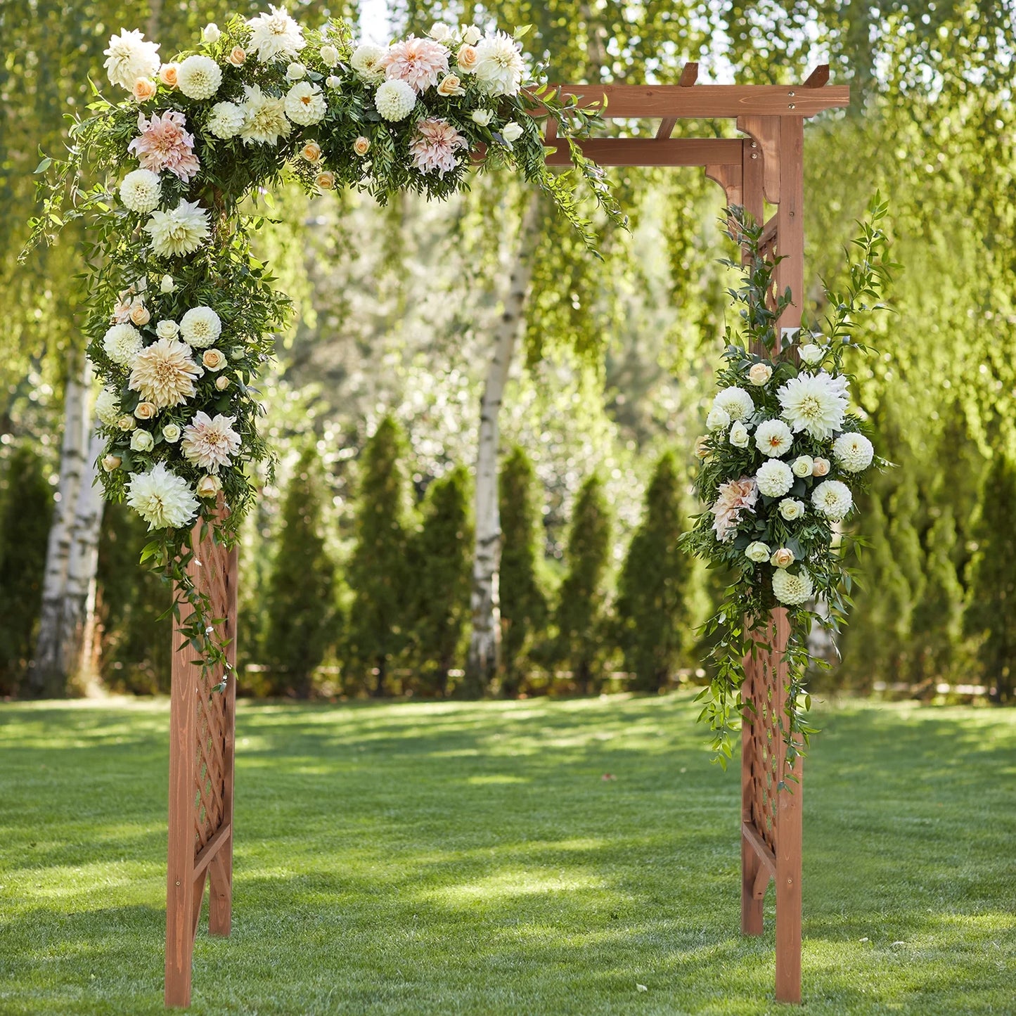 Ktaxon 5ft Wooden Garden Arch - Flat Top Trellis for Climbing Plants, Wedding, Backyard, Dark Brown