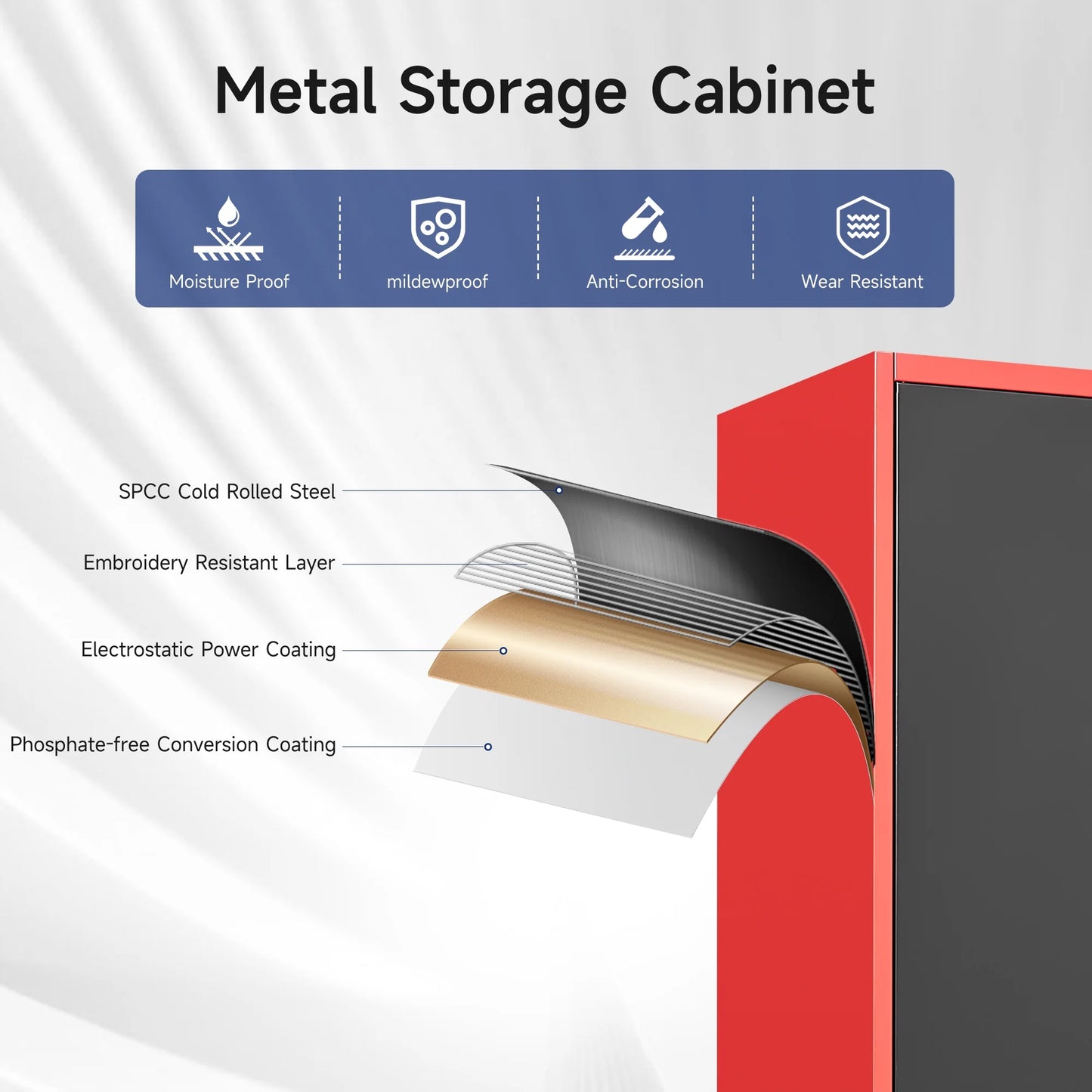 AUHUP 71" Metal Cabinet with 5 Adjustable Shelves, Garage Storage Cabinets with Locking Doors,Tool Storage Cabinet for Home Office,Warehouse,Workshop(Red Black)