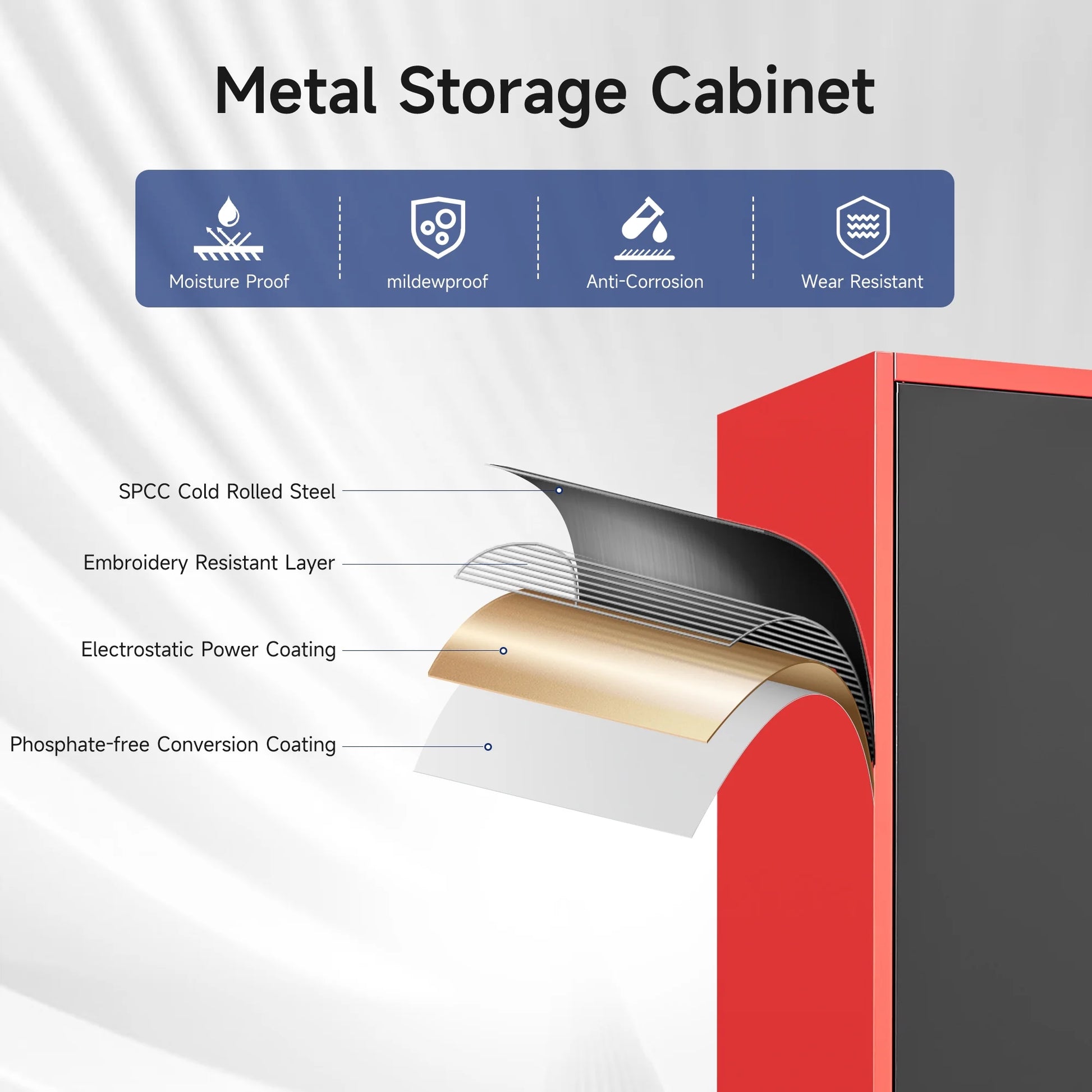 AUHUP 71" Metal Cabinet with 5 Adjustable Shelves, Garage Storage Cabinets with Locking Doors,Tool Storage Cabinet for Home Office,Warehouse,Workshop(Red Black)