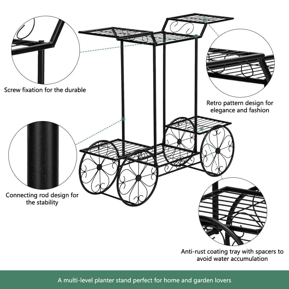 Ktaxon 6-Tier Garden Cart Stand & Flower Pot Metal Plant Holder Display Rack, Black