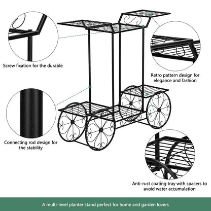 Ktaxon 6-Tier Garden Cart Stand & Flower Pot Metal Plant Holder Display Rack, Black
