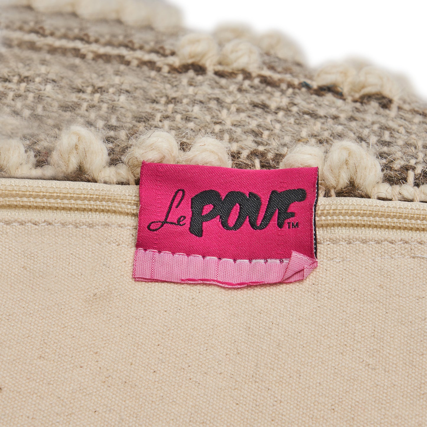 Hellen Boho Wool and Cotton Large Ottoman Pouf, Gray and White