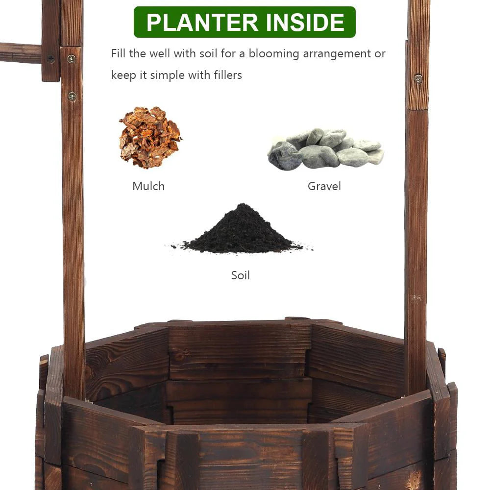 Zimtown Wooden Flowerpot Outdoor Reinforced And Anticorrosive Wooden Wishing Well Flowerpot