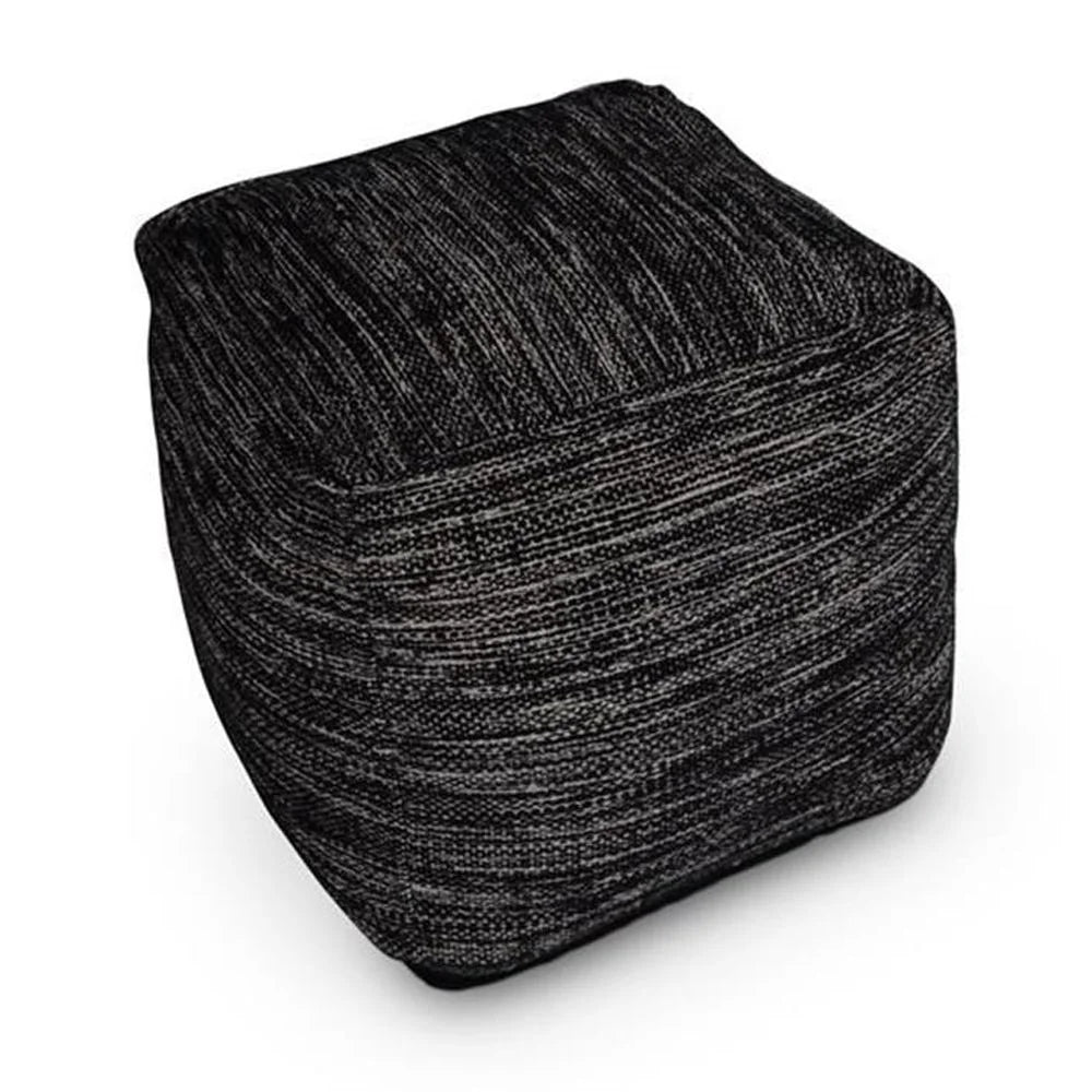 Steve Silver Omari Square Handwoven Black/Ivory Wool Pouf