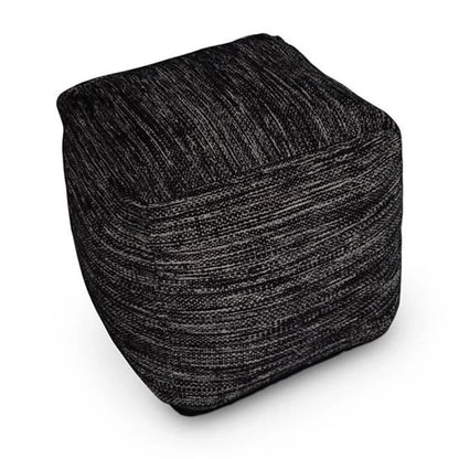 Steve Silver Omari Square Handwoven Black/Ivory Wool Pouf
