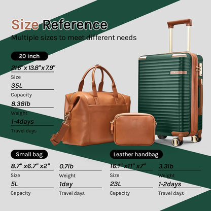 Joyway 3-Piece Carry-On Luggage Set with Swivel TSA Lock and Leather Carry Bag