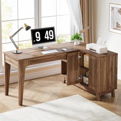 Tribesigns 57-Inch Wood L-Shaped Corner Computer Desk for Home Office, Walnut