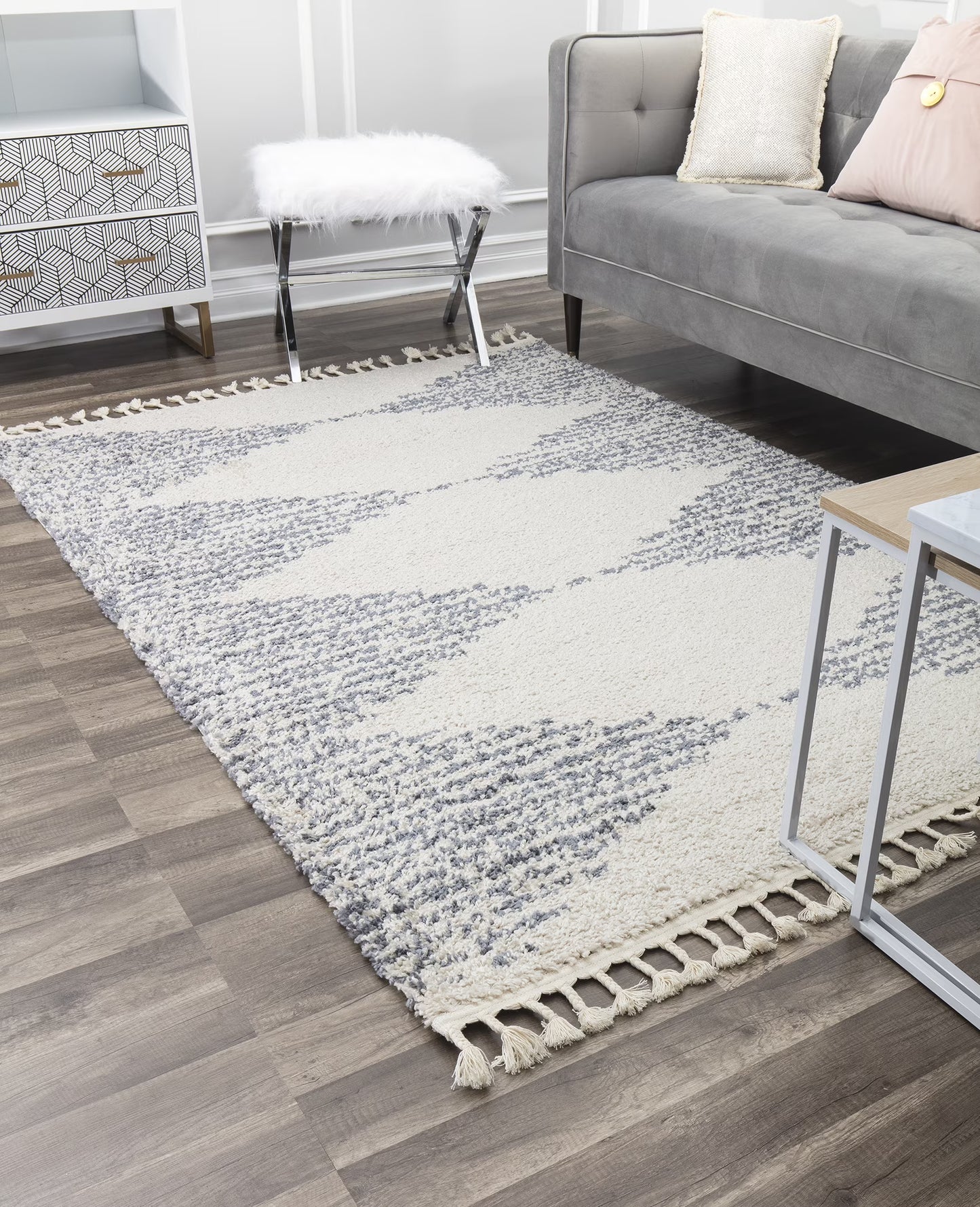 Rugs America Moon Collection MS30A Moroccan Tribal Heath White Area Rug, 8'0"x10'0"