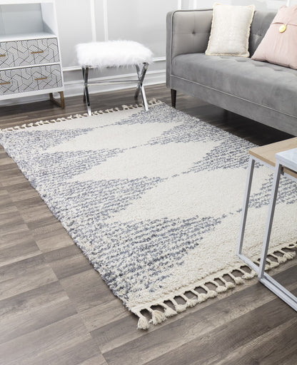 Rugs America Moon Collection MS30A Moroccan Tribal Heath White Area Rug, 8'0"x10'0"