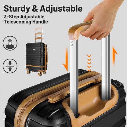 3 Piece Luggage Sets and Travel Duffel Bag, ABS Hardshell Hardside Checked Luggage with TSA Lock and Double Spinner Wheels Suitcase, Black