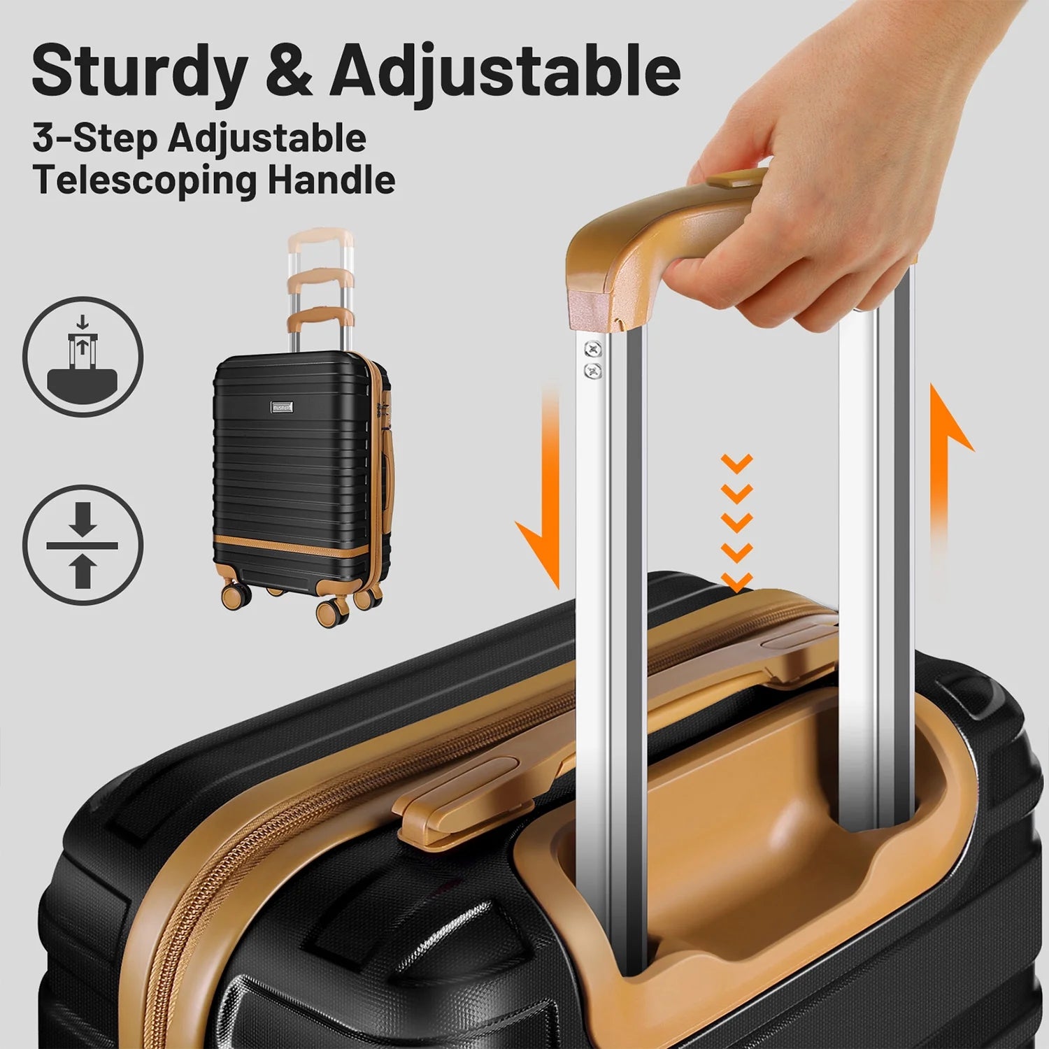 GAZILY 12.00" 3 Piece Hardside Spinner Lightweight Luggage Set, Black