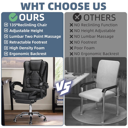 Hoffree Office Chair Ergonomic Computer Desk Chair Big and Tall Executive Leather Chair High Back Adjustable Task Chair with Wheels Lumbar Back Support Footrest for Home Office Black