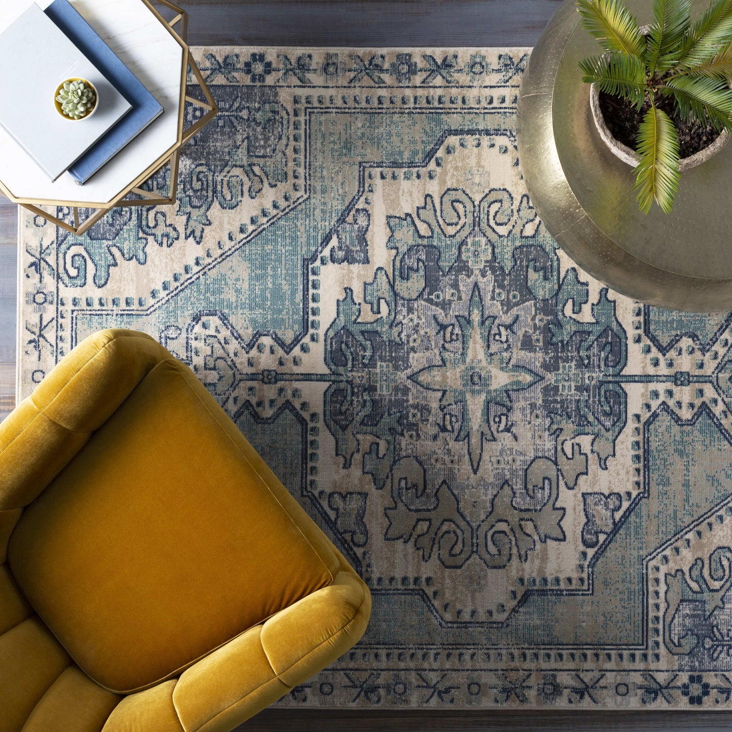 Mark& Day Area Rugs, 5ft Round Brongerga Traditional Blue Area Rug (5'3" Round)
