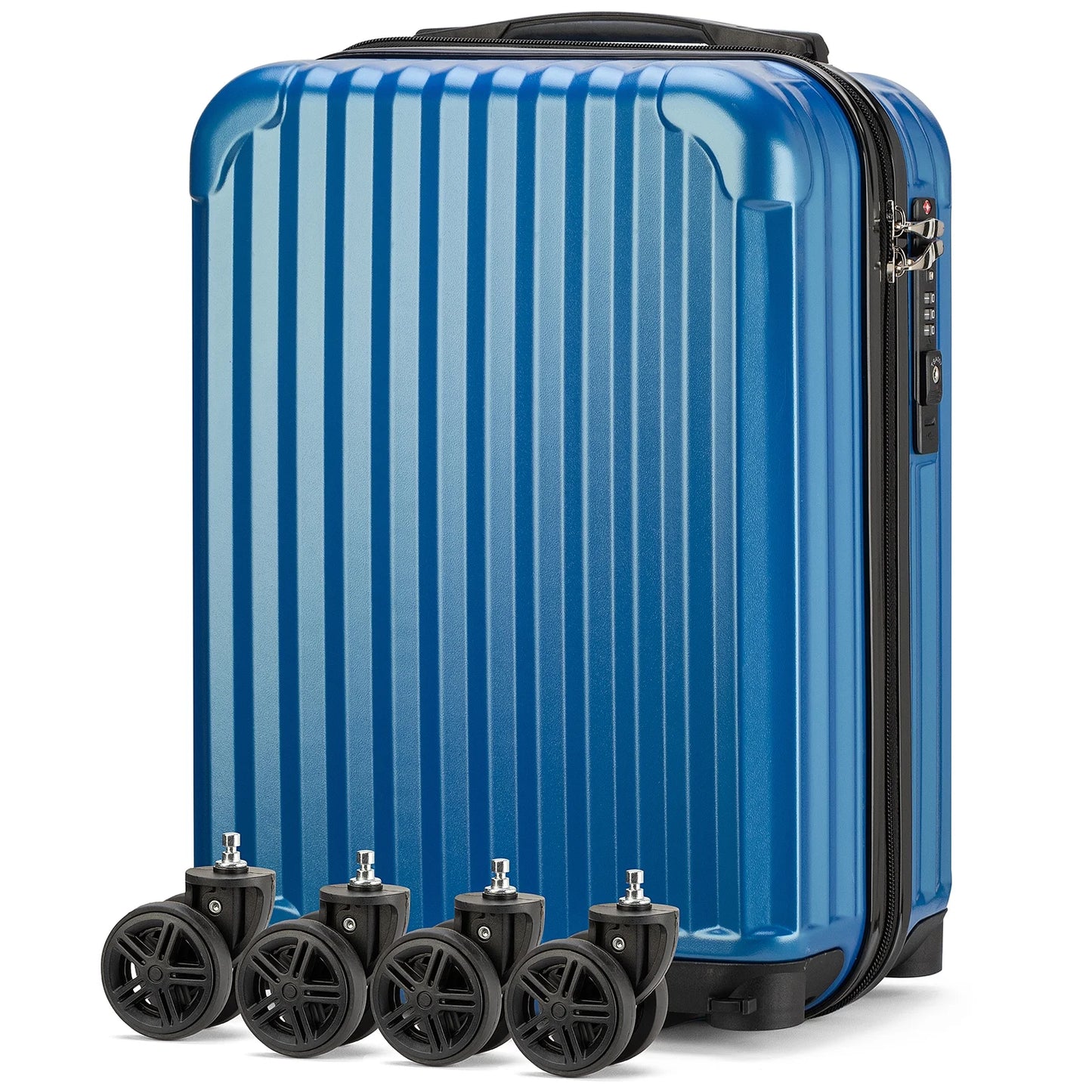 Personal Item Suitcase 18x14x8 Inches Hardside Built In TSA Lock & USB Port Lightweight Luggage With Removable Silent Wheels Underseat Carry-On Bag For Spirit and Frontier and More (Blue)