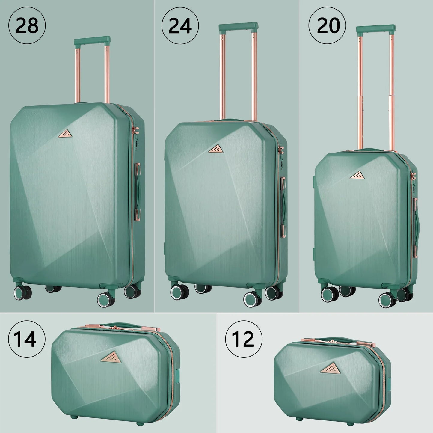 5PCS Travel Luggage Set with Makeup Case, Mint Green