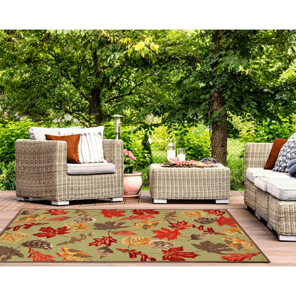 Liora Manne Ravella Area Rug Moss Falling Leaves Indoor Outdoor 70% Polypropylene