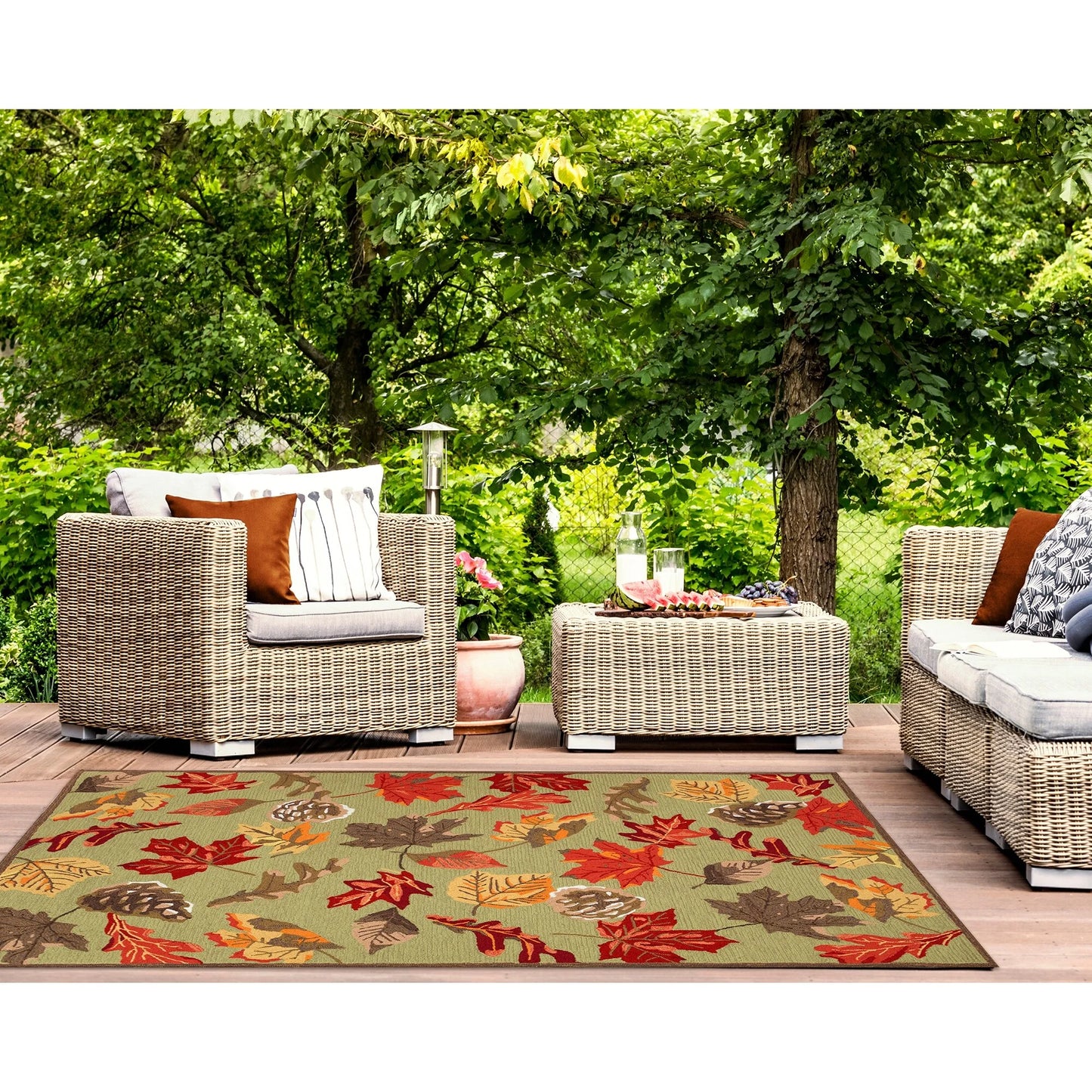 Liora Manne Ravella Area Rug Moss Falling Leaves Indoor Outdoor 70% Polypropylene