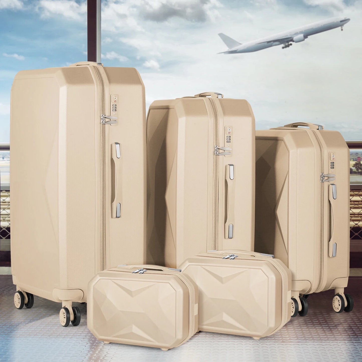 Hikolayae Crossroad Collection Hardside Spinner Luggage Sets in Beige, 5 Piece - TSA Lock