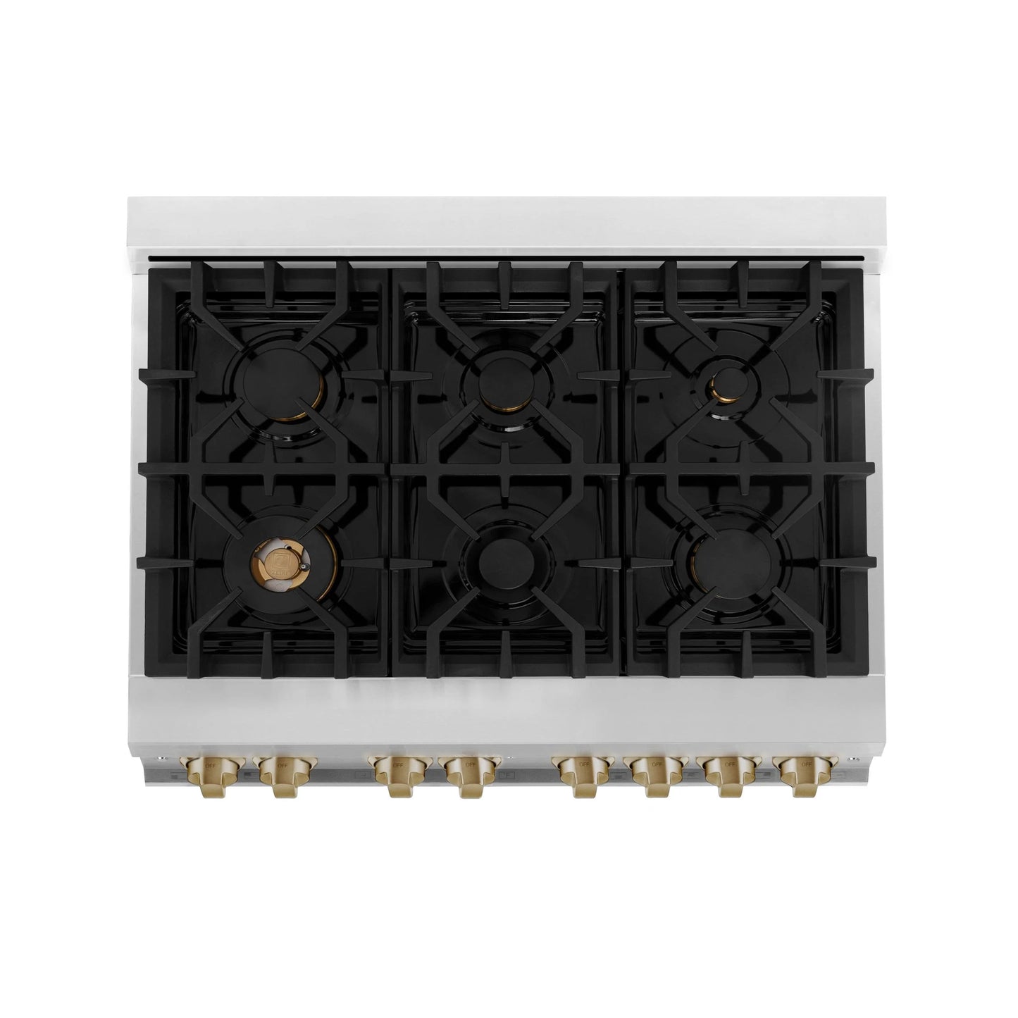 ZLINE 36 in. Autograph Edition Dual Fuel Range in Stainless Steel with White Matte Door and Champagne Bronze Accents (RAZ-WM-36-