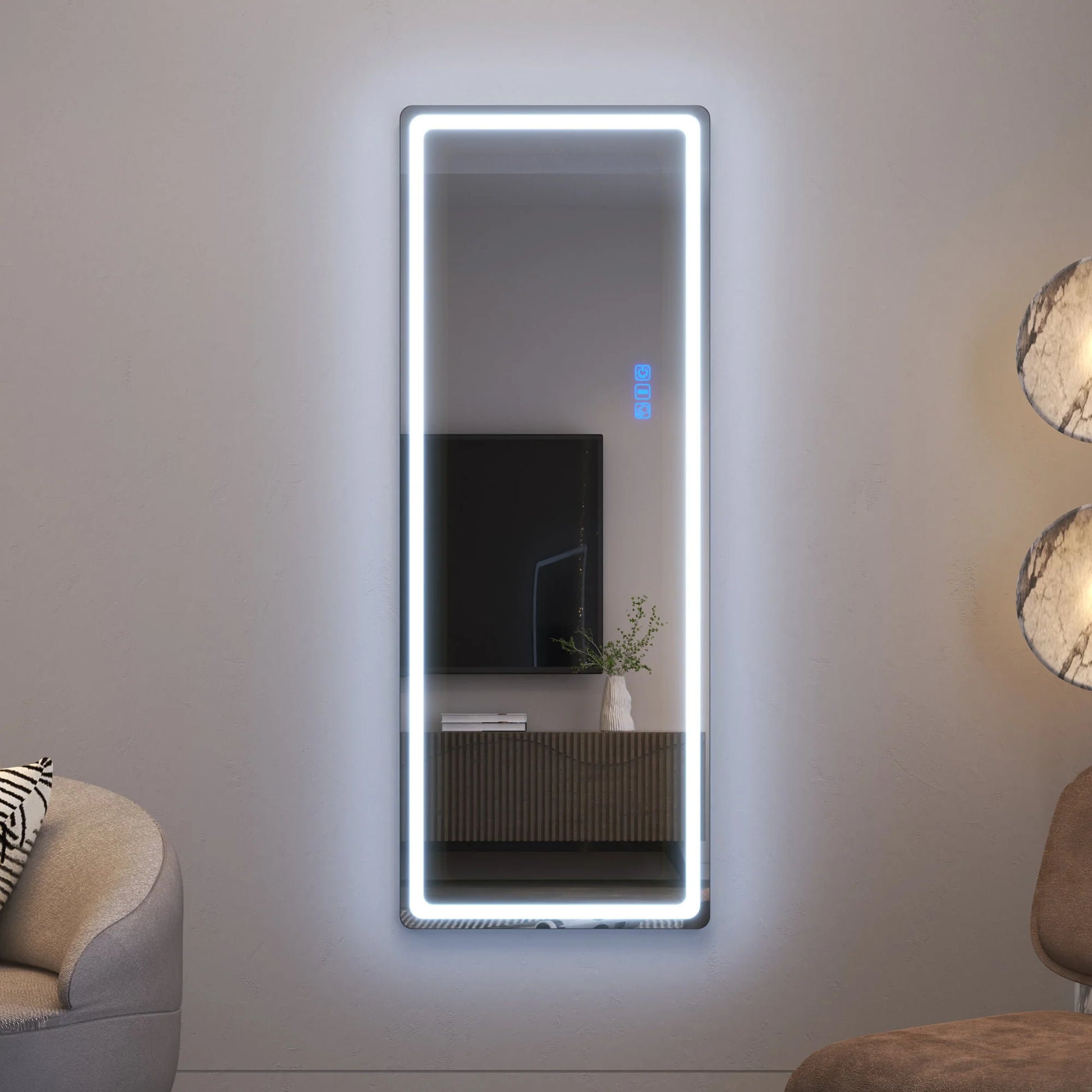 LVSOMT 47"x18" RGB LED Mirror, Over The Door Lighted Mirror, Full Length with Lights, Wall Mounted Hanging Mirror, Full Body Dressing Mirror, Light Up Mirror for Bedroom Living Room, Black