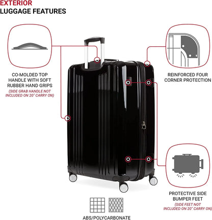 SwissGear 7786 Hardside Expandable Luggage with Spinner Wheels, Black, Checked-Large 27-Inch