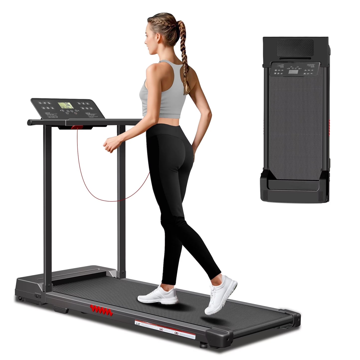 2 in 1 Walking Pad Treadmill, Foldable Treadmills with Handle Bar, 2.5HP Portable Folding Treadmill with Remote Control, Under Desk Treadmill for Home Office, 300lbs, Black