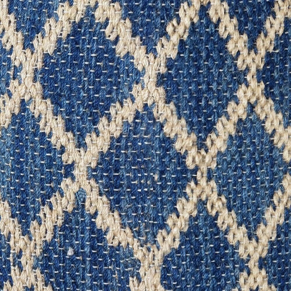 Edgeley Boho Round Pouf in Classic Blue, Natural Woven Braided Jute