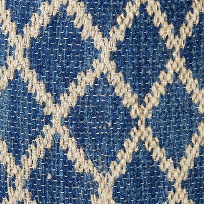 Edgeley Boho Round Pouf in Classic Blue, Natural Woven Braided Jute