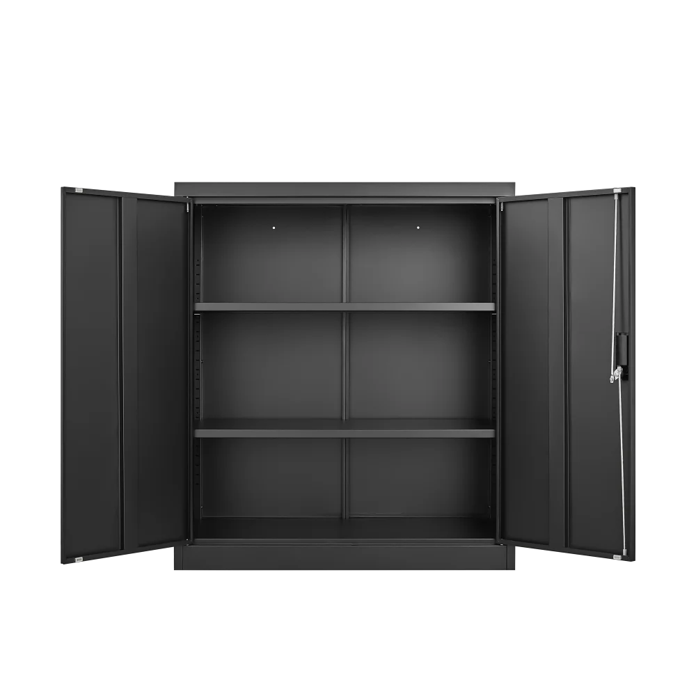 Tcbosik Metal Storage Cabinet with Lock, Home Office Cabinet with Adjustable Shelves and 2 Doors, Small Cabinet for Garage, Shop, Gym, Black
