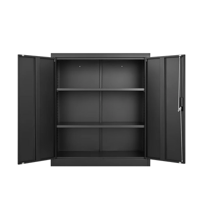 Tcbosik Metal Storage Cabinet with Lock, Home Office Cabinet with Adjustable Shelves and 2 Doors, Small Cabinet for Garage, Shop, Gym, Black