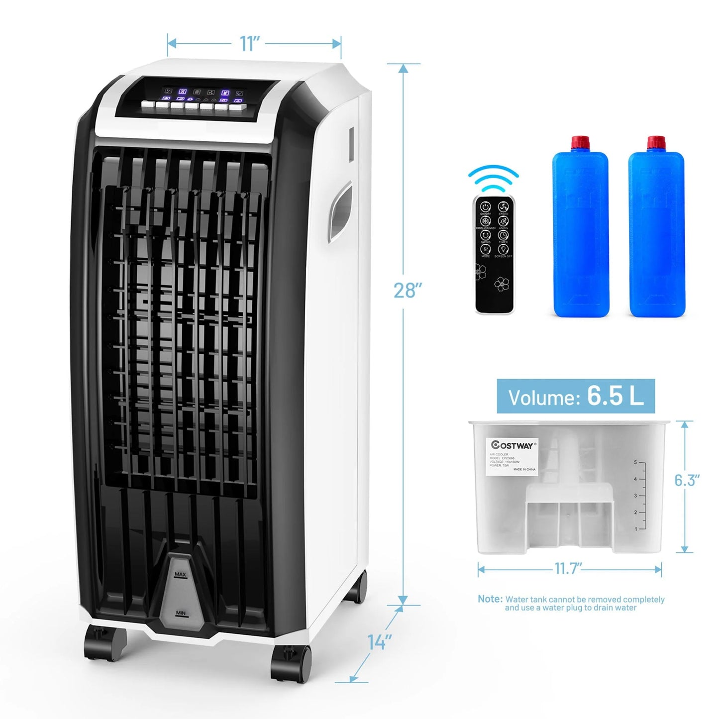 Gymax Portable Cooler Fan Air Evaporative with Remote Control Casters Home Office