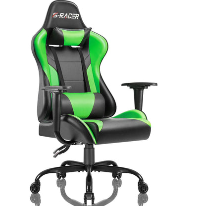 Lacoo Gaming Chair in Home Office PU Leather Reclining Gaming Chair Adjustable Adjustable Headrest and Lumbar Pillow, Red