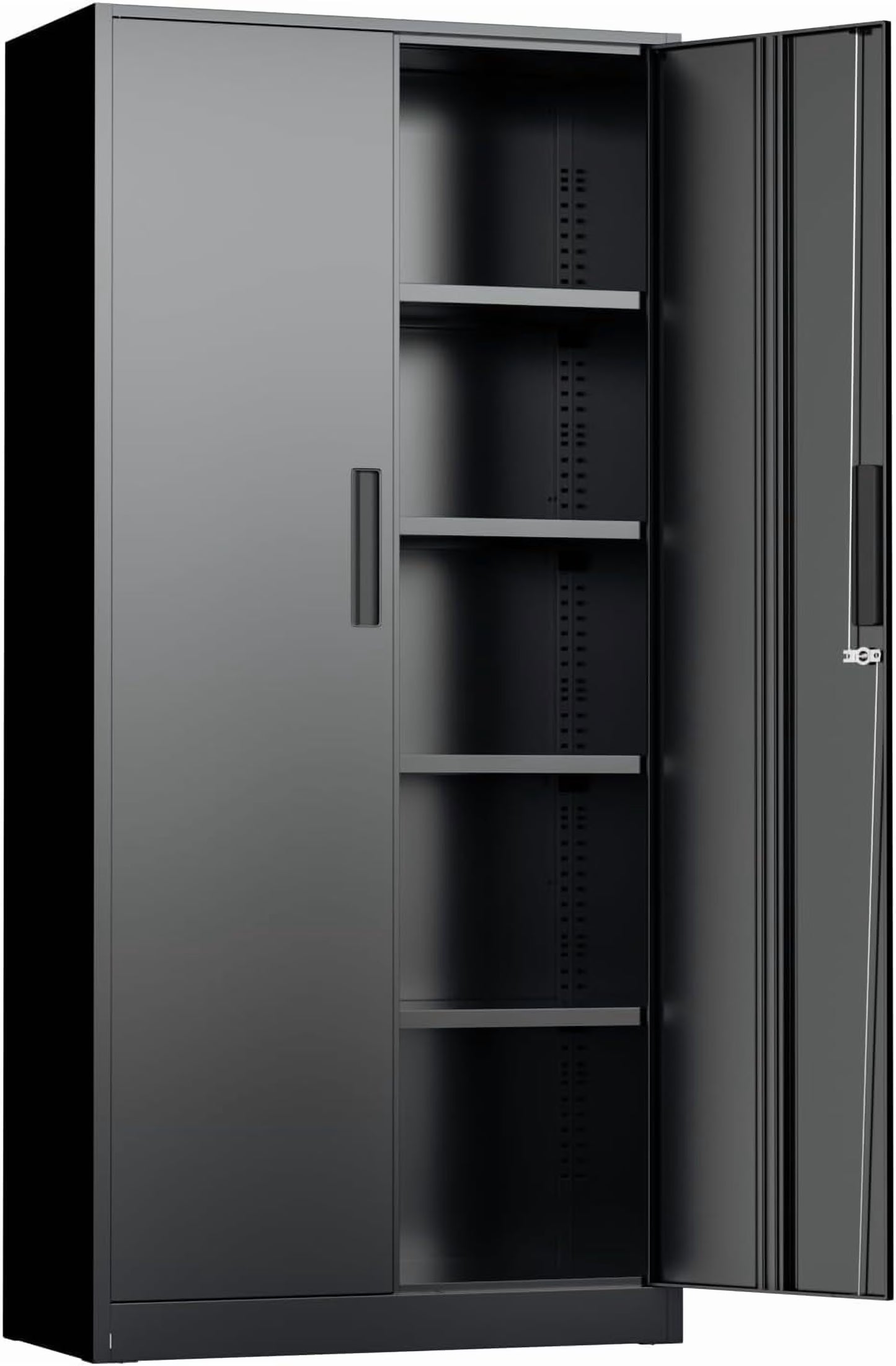 WANBIN 72" Black Metal Storage Cabinet with Lock, 2 Doors & 4 Adjustable Shelves, Tall Steel Cabinet for Home Office, Garage, Warehouse