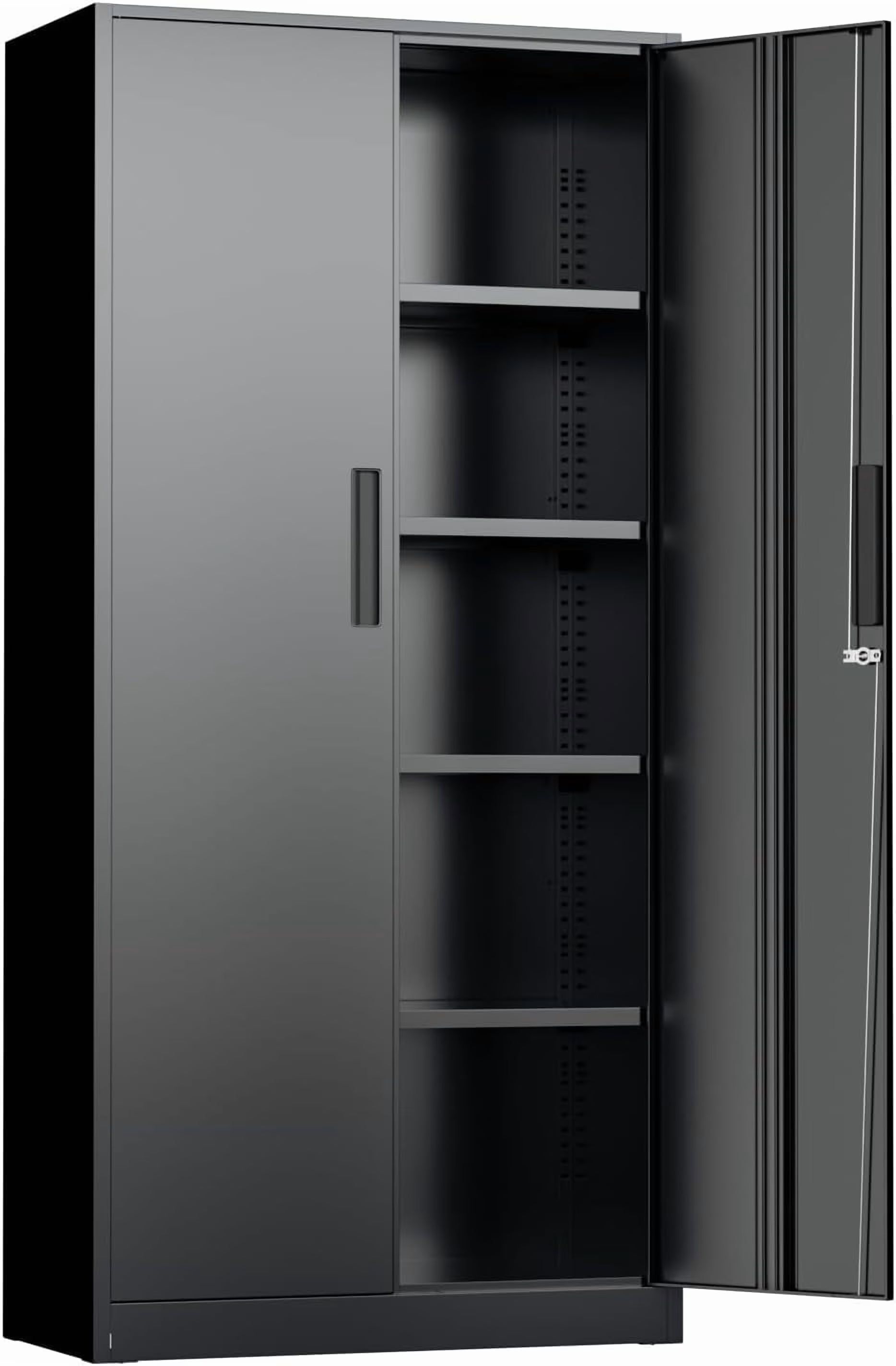 WANBIN 72" Black Metal Storage Cabinet with Lock, 2 Doors & 4 Adjustable Shelves, Tall Steel Cabinet for Home Office, Garage, Warehouse